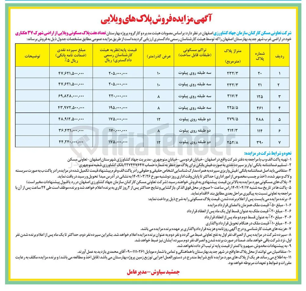 فروش تعداد هفت پلاک مسکونی ویلایی از اراضی شهرک ۳۷ هکتاری 