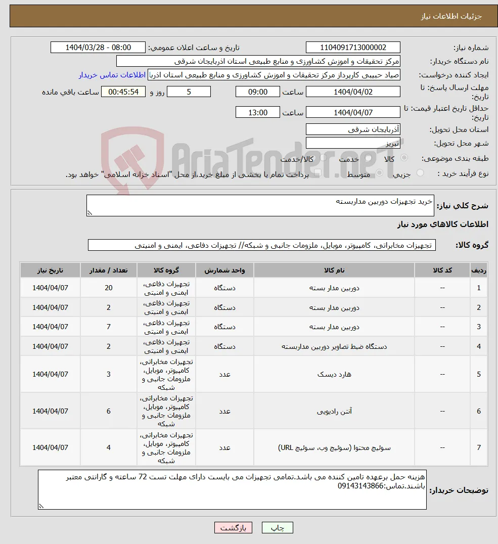 نیاز انتخاب تامین کننده-خرید تجهیزات دوربین مداربسته