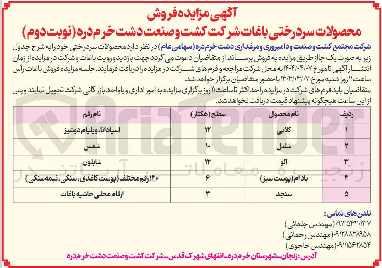 فروش محصولات سردرختی (گلابی - شلیل - آلو - بادام (پوست سبز) - سنجد)