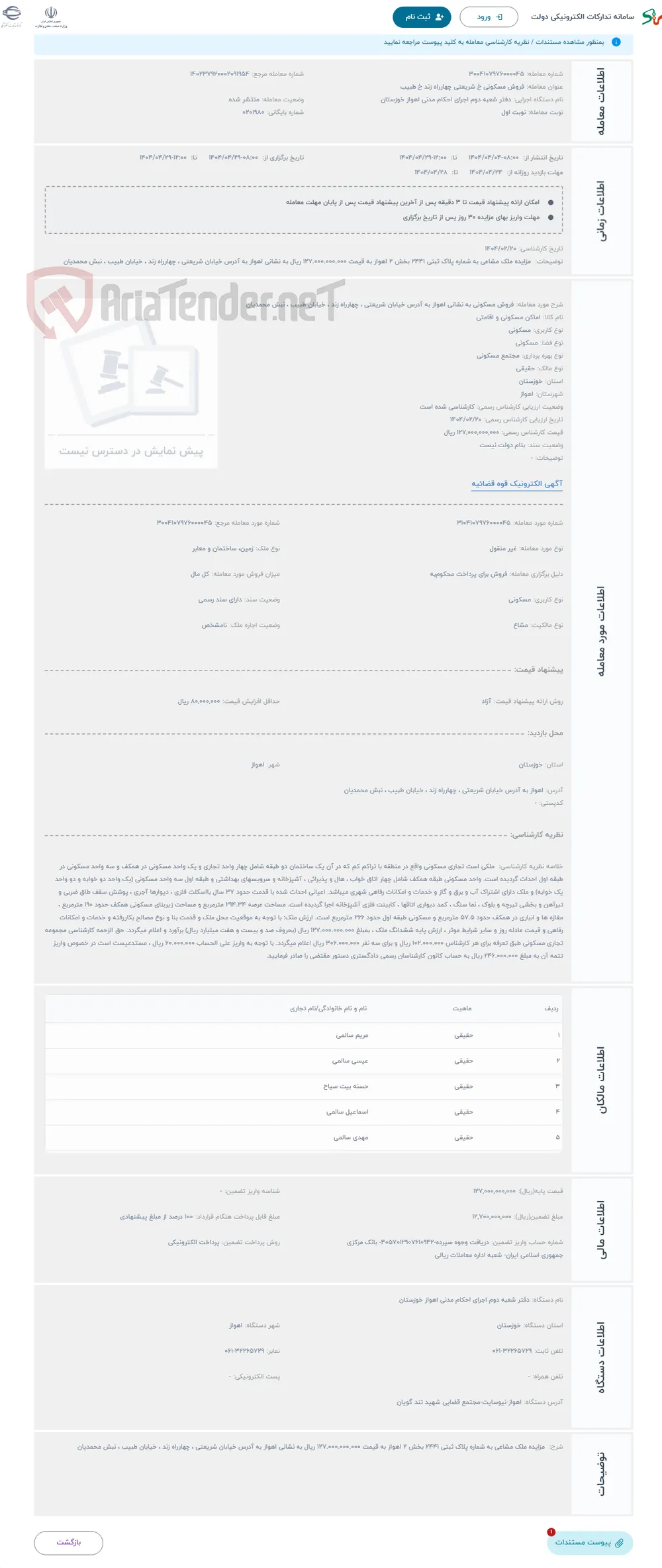 حراج فروش مسکونی به نشانی اهواز به آدرس خیابان شریعتی ، چهارراه زند ، خیابان طبیب ، نبش محمدیان