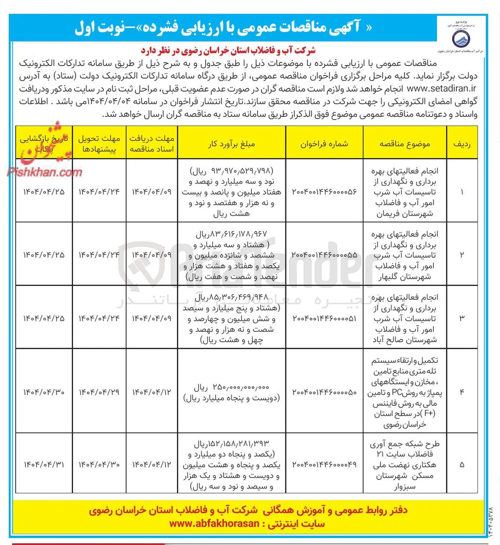 انجام فعالیتهای بهره برداری و نگهداری از تاسیسات آب شرب