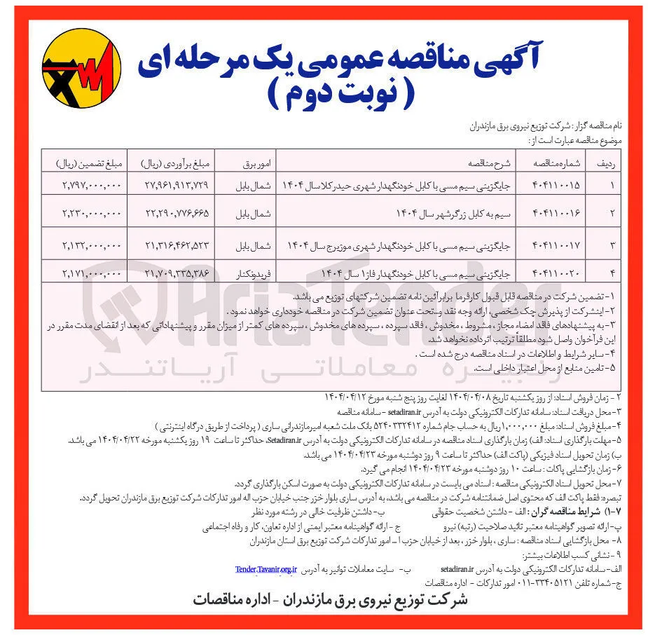 جایگزینی سیم مسی با کابل خودنگهدار فاز ۱ سال ۱۴۰۴ 
