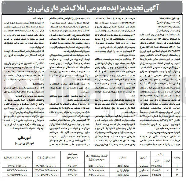 فروش املاک در 3 ردیف با کاربری مسکونی