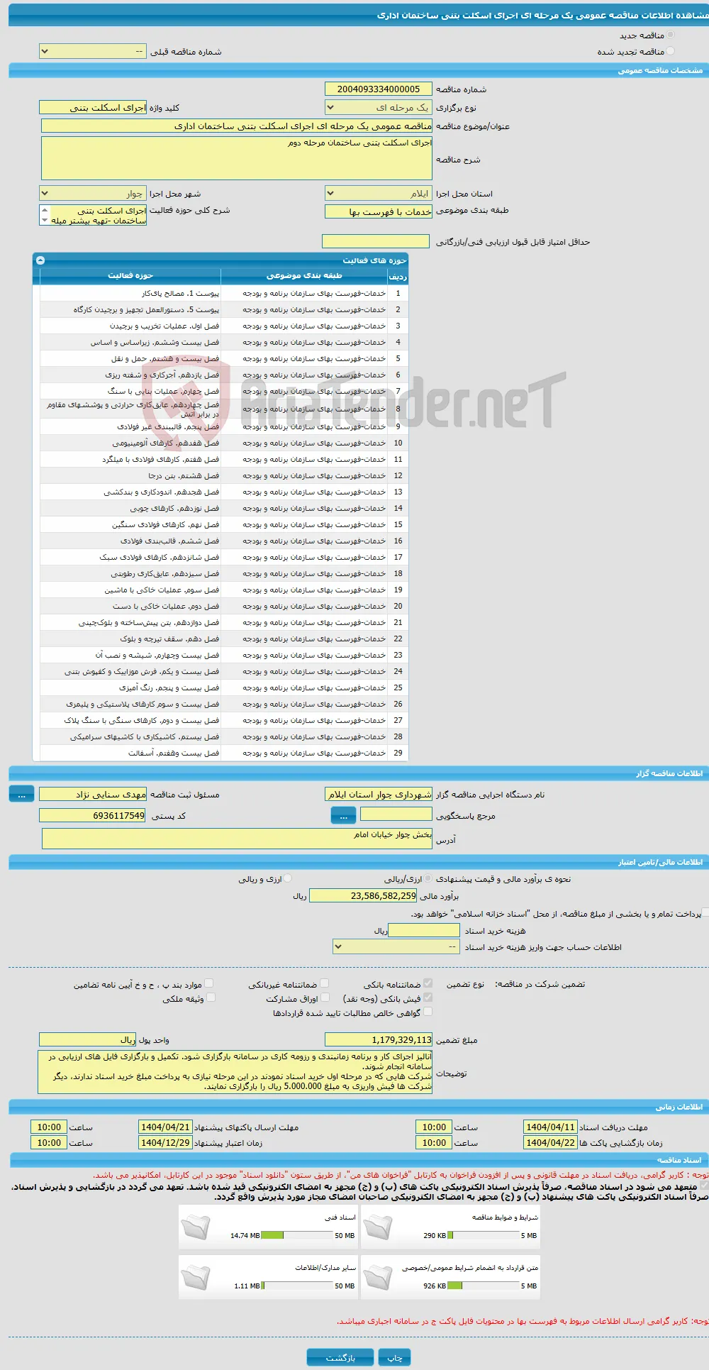 مناقصه عمومی یک مرحله ای اجرای اسکلت بتنی ساختمان اداری 