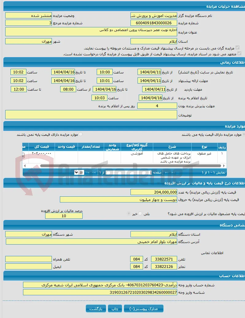 اجاره نوبت عصر دبیرستان پروین اعتصامی دو کلاس