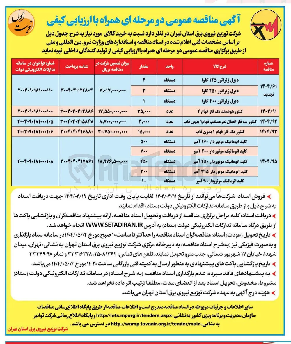 خرید 3.000 عدد کنتور سه فاز اتصال غیر مستقیم فهام ۱ بدون قاب