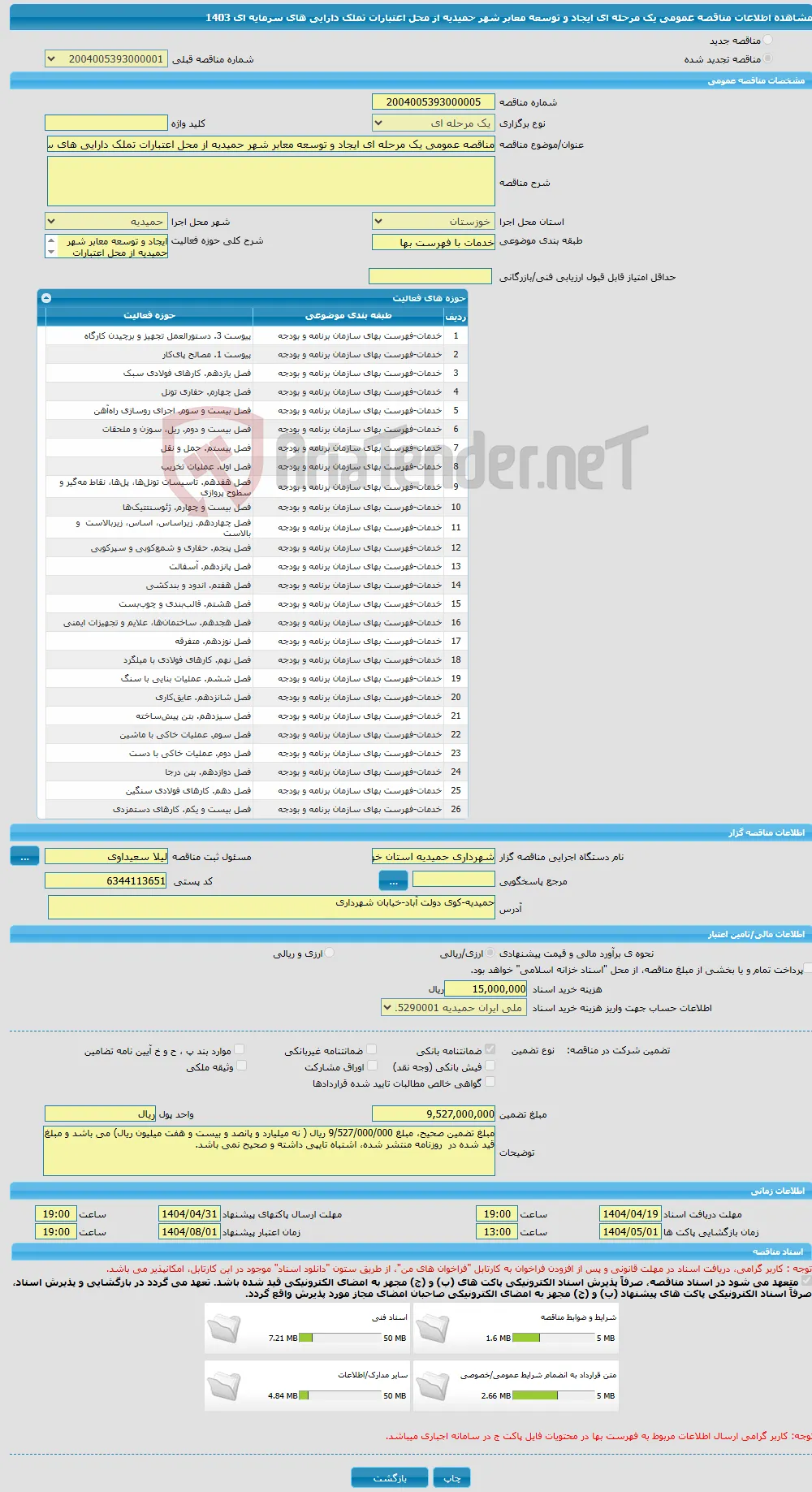 مناقصه عمومی یک مرحله ای ایجاد و توسعه معابر شهر حمیدیه از محل اعتبارات تملک دارایی های سرمایه ای 1403