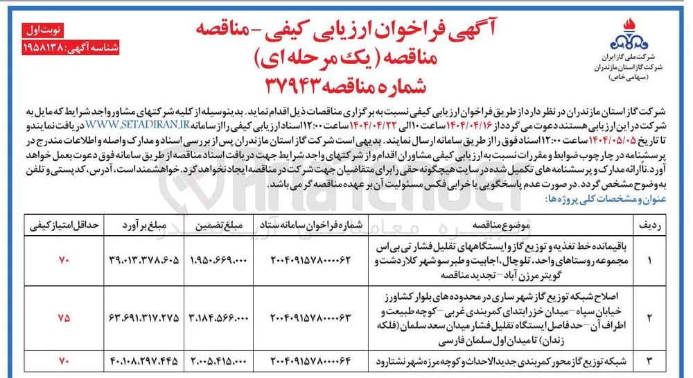 اصلاح شبکه توزیع گاز شهر 