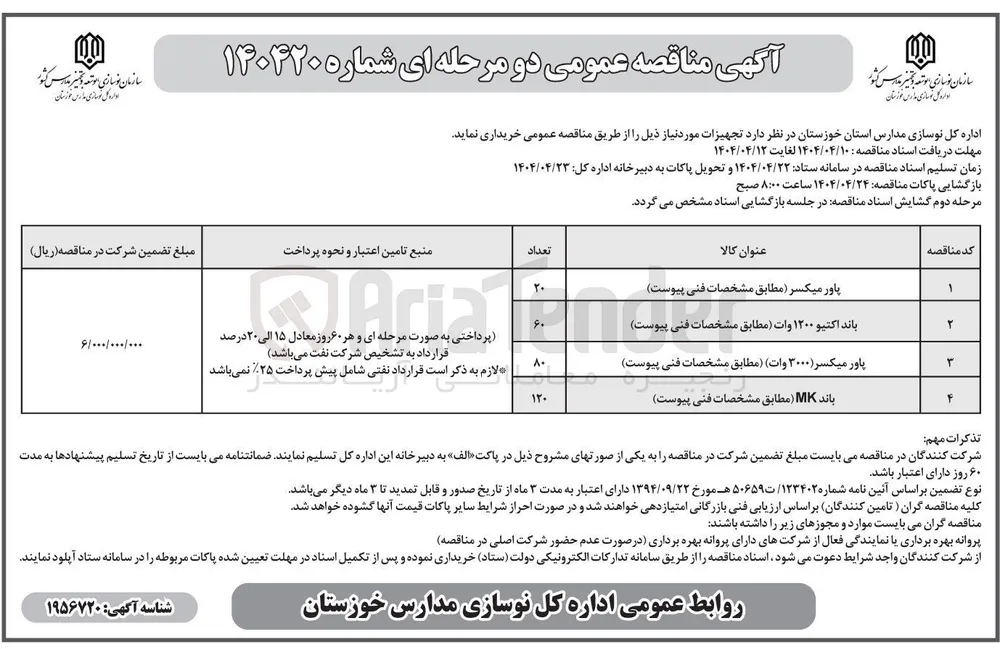 پاور میکسر ( ۳۰۰۰ ) وات ) ( مطابق مشخصات فنی پیوست 
