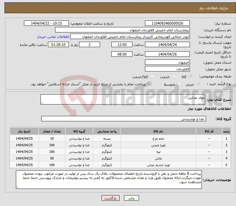 نیاز انتخاب تامین کننده-مواد غذایی