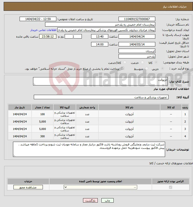 نیاز انتخاب تامین کننده-انژیوکت