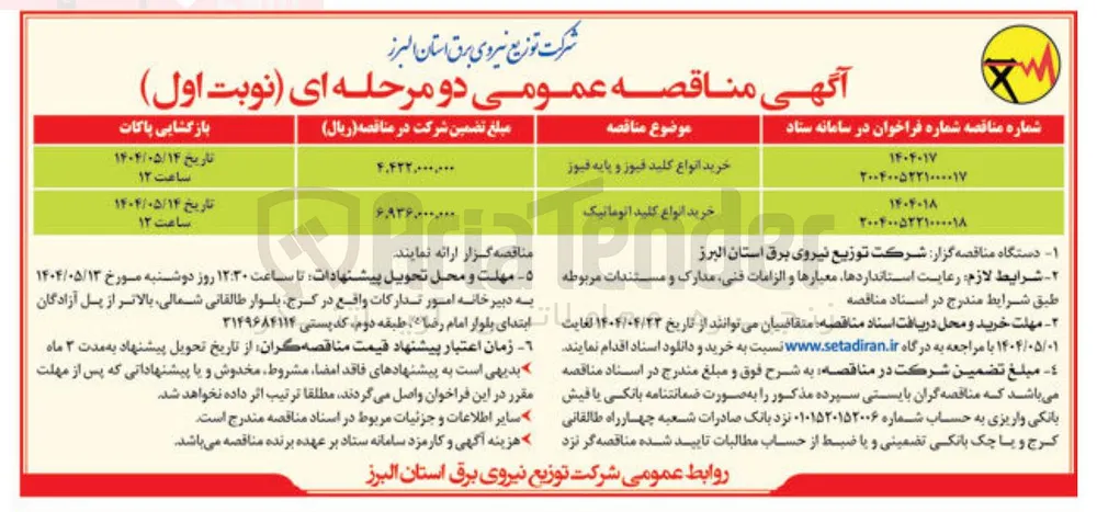 خرید انواع کلید فیوز و پایه فیوز