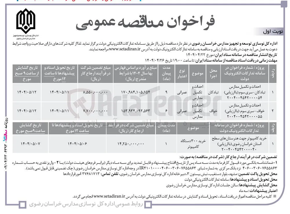 خرید کامپیوتر جهت هنرستانهای سطح استان 