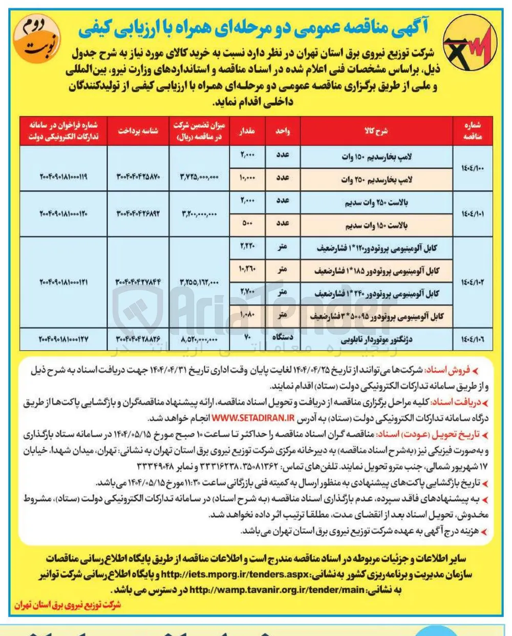بالاست ۲۵۰ وات سدیم 
