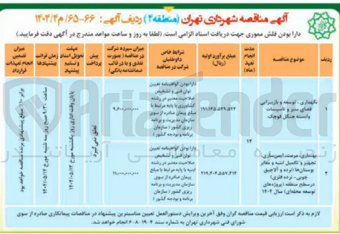 نگهداری ، توسعه و بازپیرایی فضای سبز و تاسیسات وابسته جنگل کوچک 
