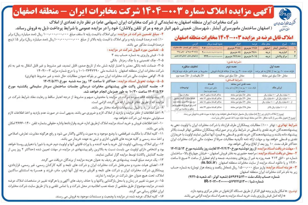 فروش تعدادی از املاک در 3 ردیف 