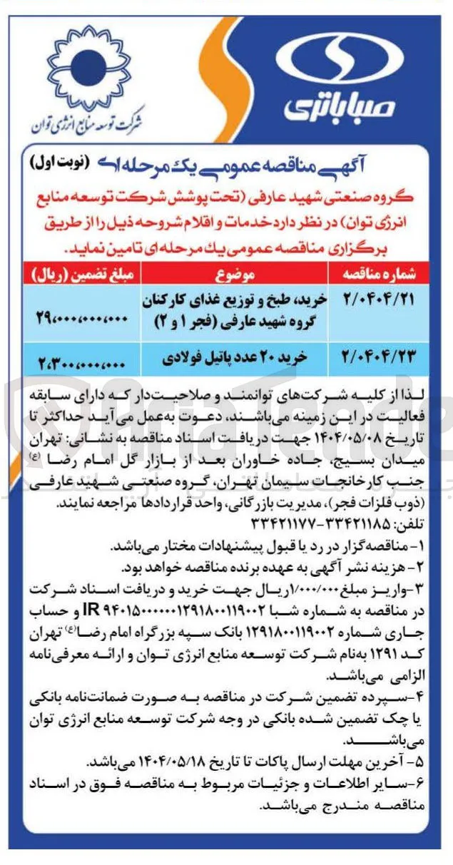 خرید ۲۰ عدد پاتیل فولادی 

