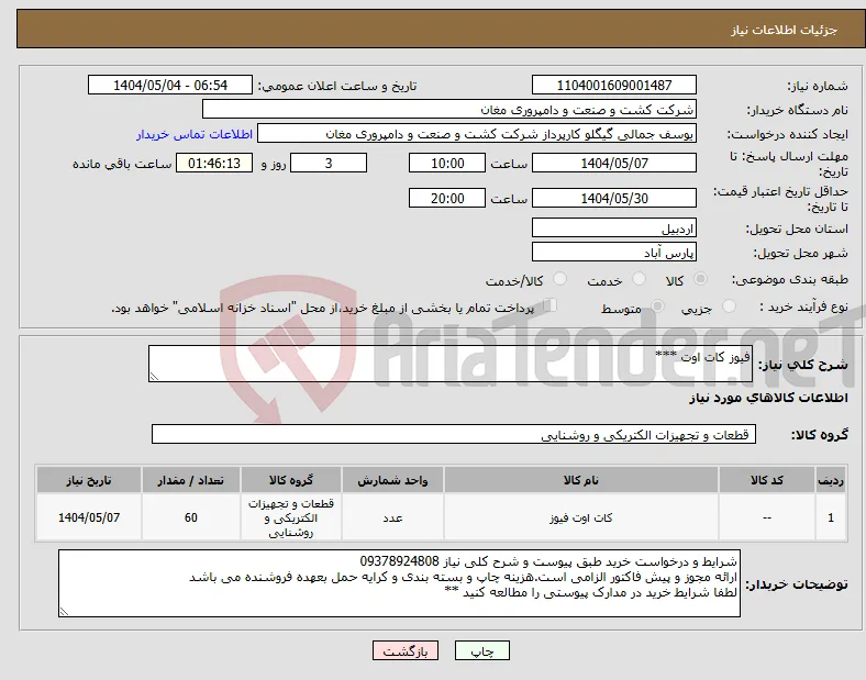 نیاز انتخاب تامین کننده-فیوز کات اوت ***