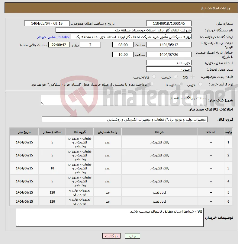 نیاز انتخاب تامین کننده-ساکت و پلاگ ضد انفجار