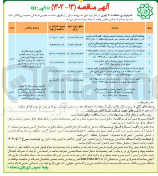 عملیات اجرایی مرمت و بازسازی اساسی بوستان ها