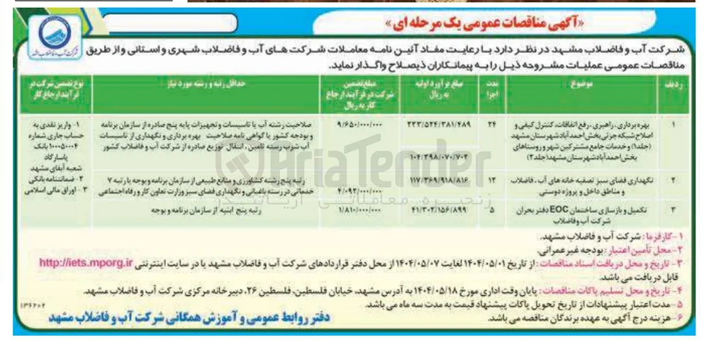 بهره برداری راهبری رفع اتفاقات کنترل کیفی و اصلاح شبکه جزئی 