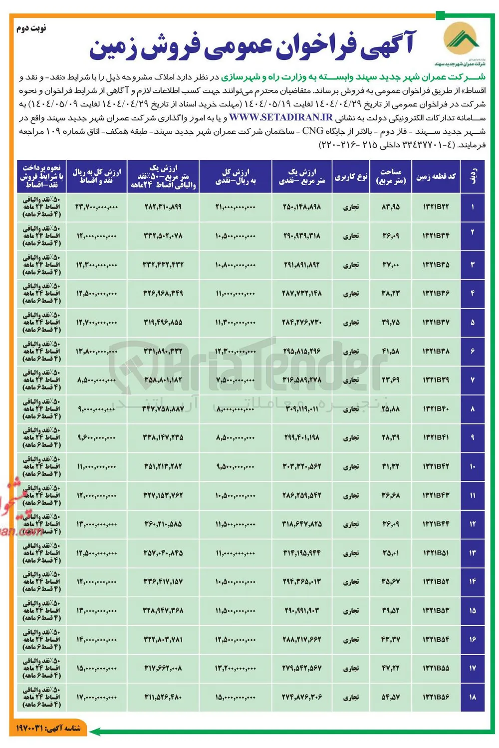 فروش املاک در 18 ردیف با کاربری تجاری