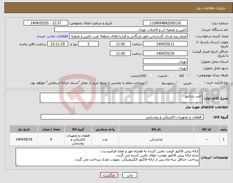 نیاز انتخاب تامین کننده-کلید دژنکتور