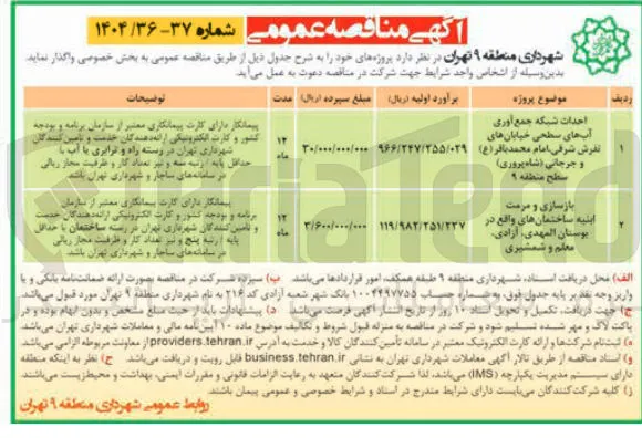 احداث شبکه جمع آوری آب های سطحی