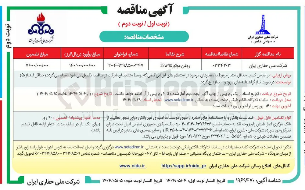 تامین روغن موتور 15w40
