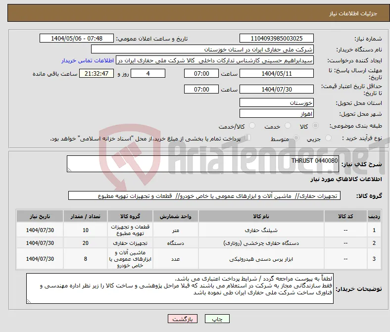 نیاز انتخاب تامین کننده-THRUST 0440080