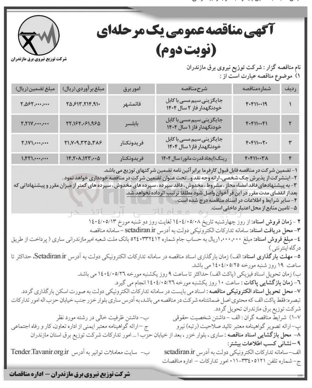 جایگزینی سیم مسی با کابل خودنگهدار فاز ۲ سال ۱۴۰۴ 
