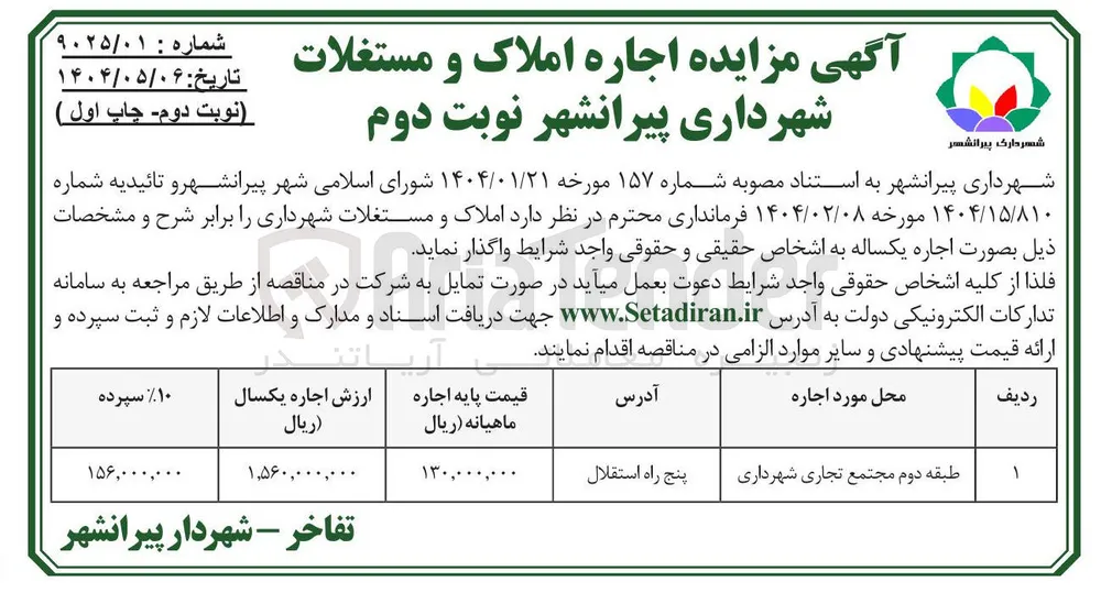 اجاره املاک طبقه دوم مجتمع تجاری