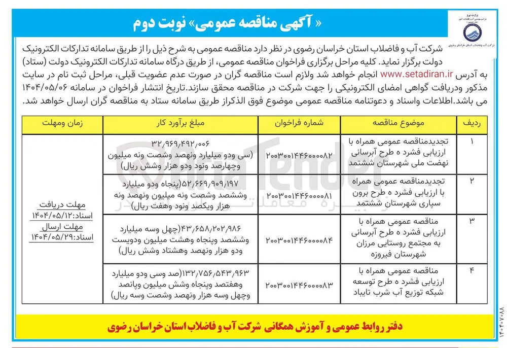  ارزیابی فشرده طرح آبرسانی نهضت ملی