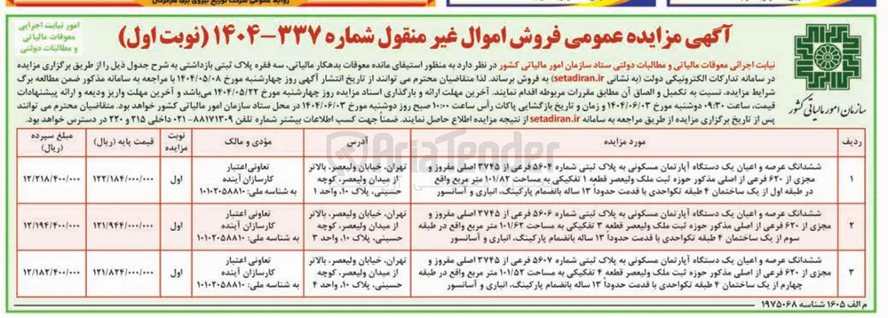 ششدانگ عرصه و اعیان یک دستگاه آپارتمان مسکونی