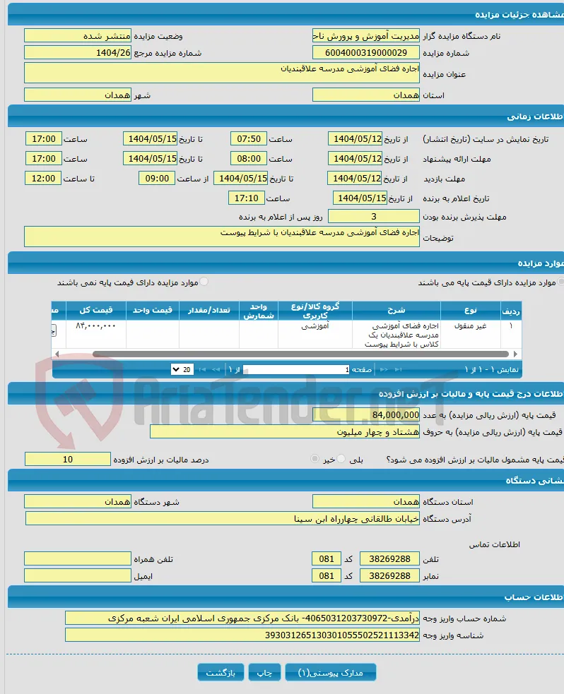 اجاره فضای آموزشی مدرسه علاقبندیان