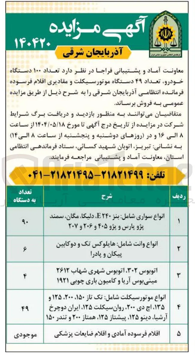 انواع سواری شامل بنز ۲۴۰ E ، دلیکا ، مگان ، سمند پژو پارس و پژو ۴۰۵ و ۲۰۶ و ۲۰۷ 
