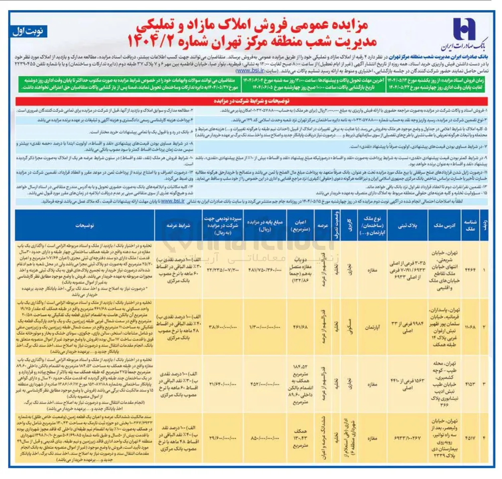 فروش 4 رقبه از املاک با کاربری تجاری - مسکونی 