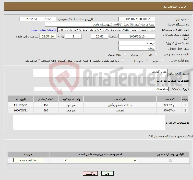 نیاز انتخاب تامین کننده-جدول گذاری