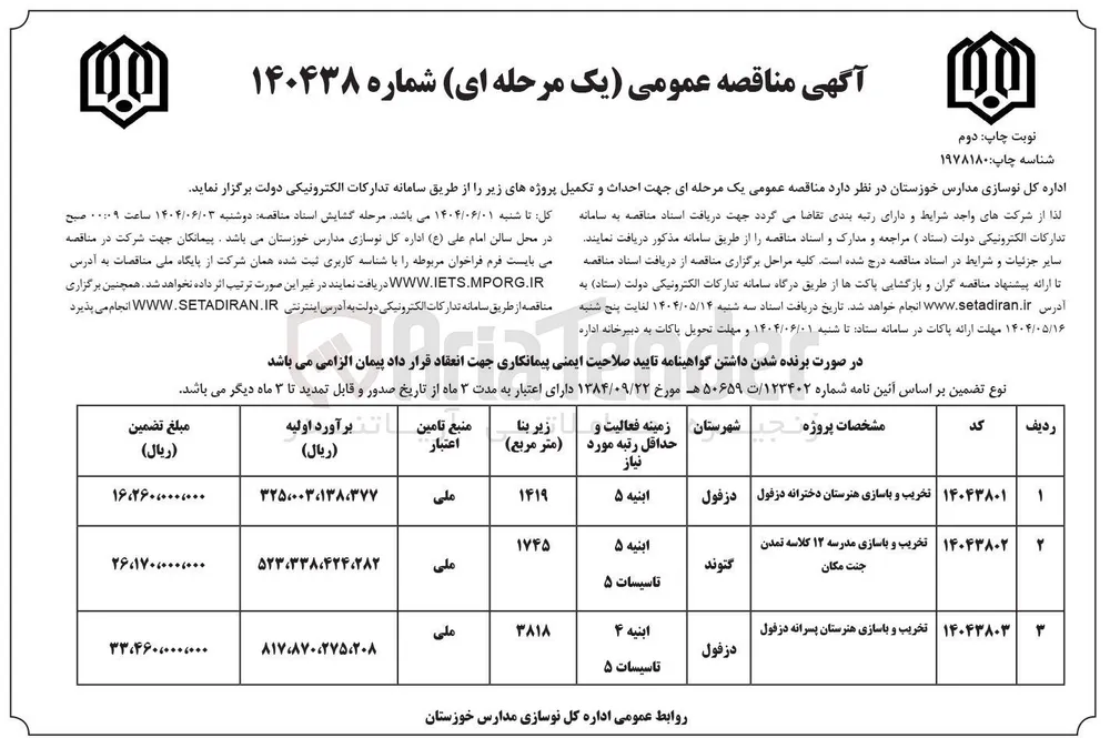 تخریب و بازسازی مدرسه ۱۲ کلاسه