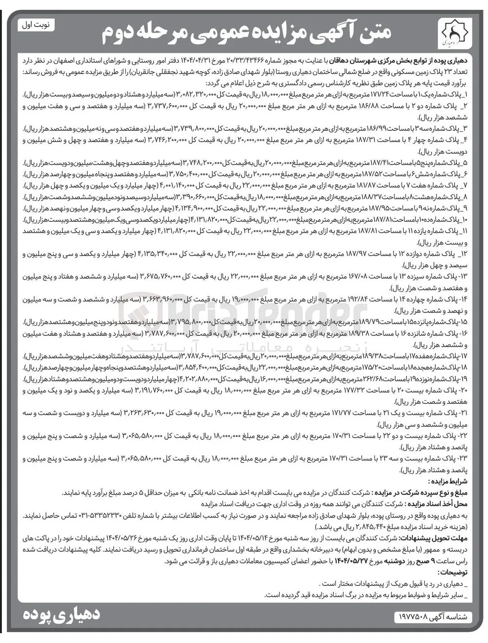 فروش تعداد ۲۳ پلاک زمین مسکونی