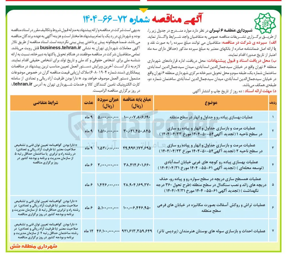 عملیات بهسازی پیاده رو و جداول و انهار