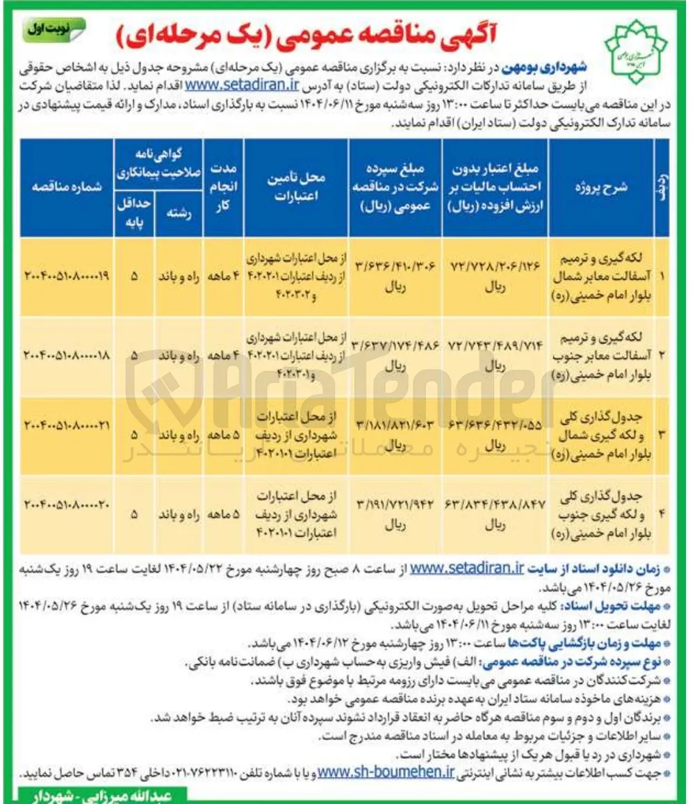 لکه گیری و ترمیم آسفالت معابر 