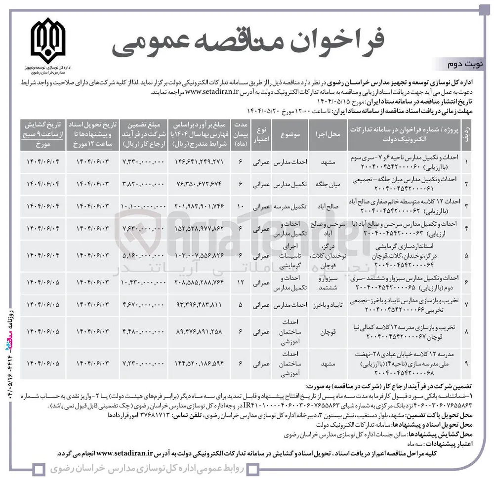 احداث و تکمیل مدارس