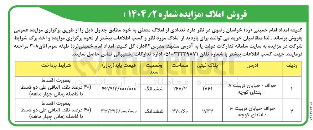  تعدادی از املاک