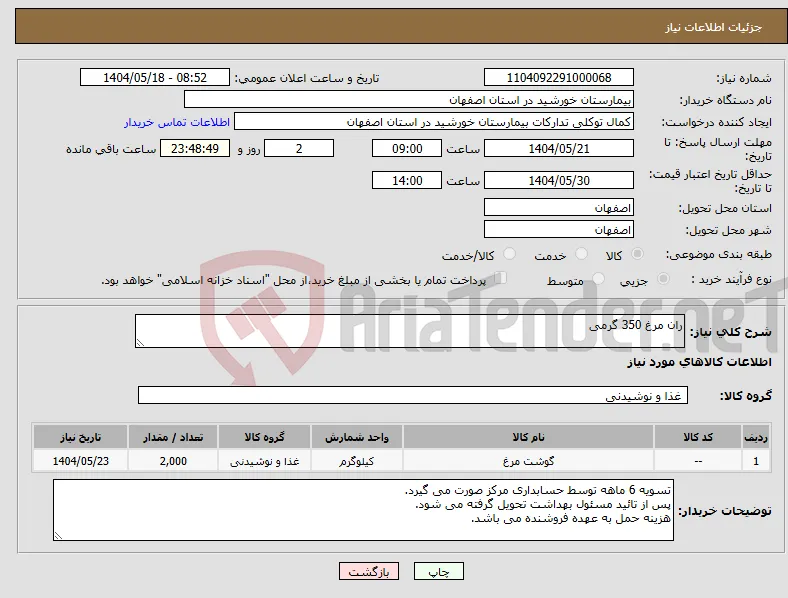نیاز انتخاب تامین کننده-ران مرغ 350 گرمی