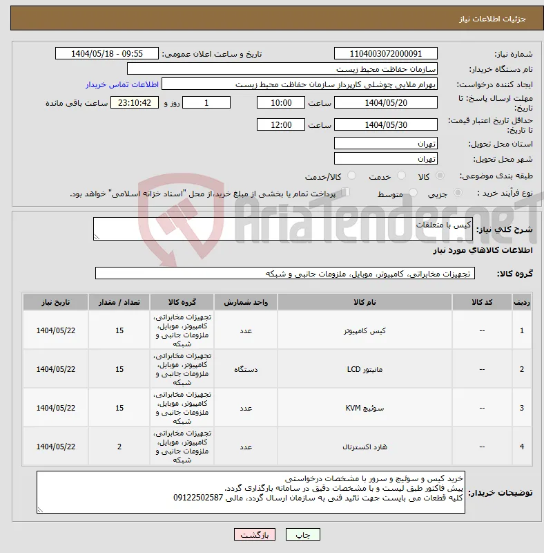 نیاز انتخاب تامین کننده-کیس با متعلقات