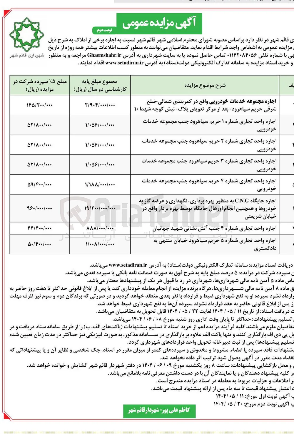 اجاره واحد تجاری شماره ۴ حریم سیاهرود جنب مجموعه خدمات خودرویی 

