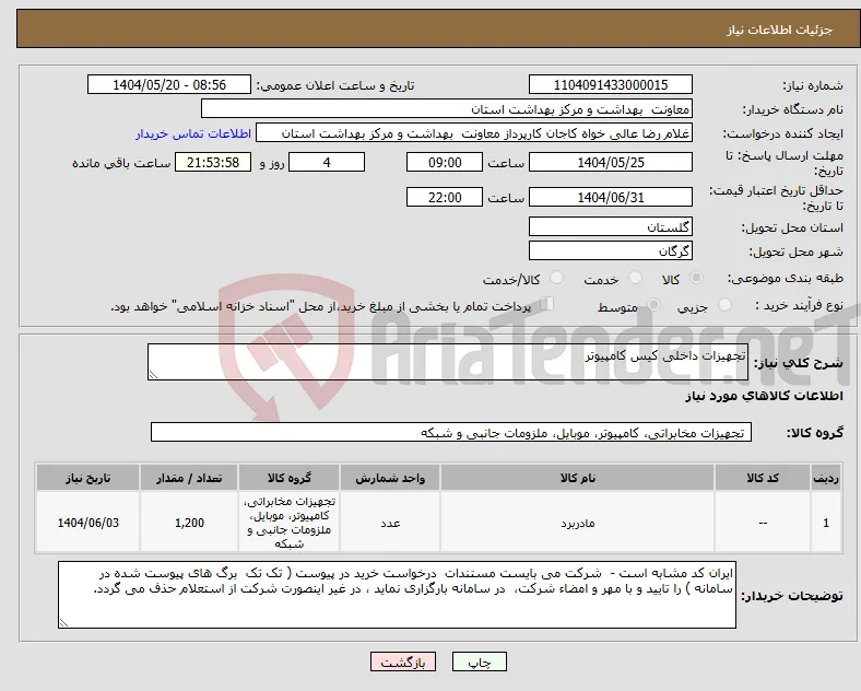 نیاز انتخاب تامین کننده-تجهیزات داخلی کیس کامپیوتر