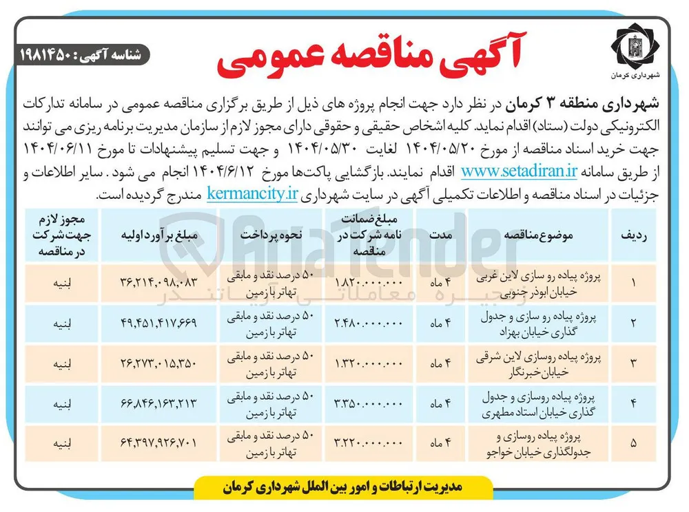 پروژه پیاده رو سازی لاین غربی