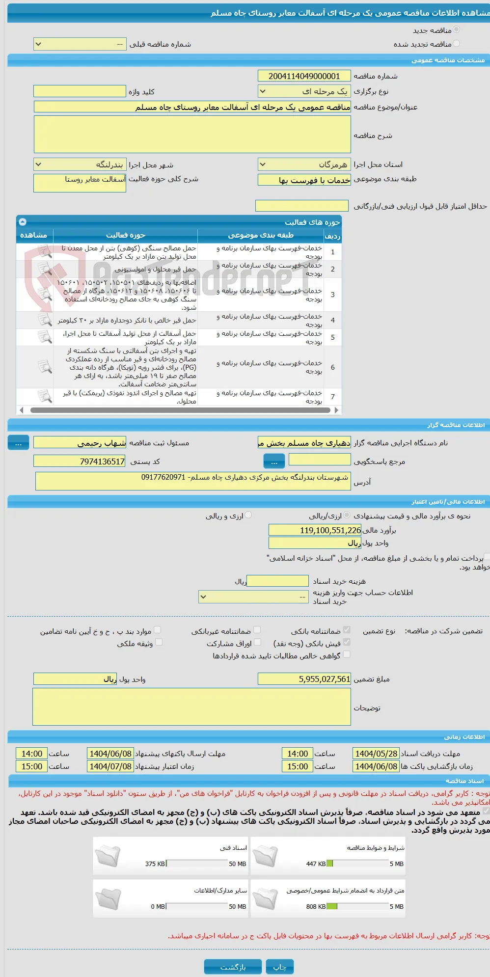 مناقصه عمومی یک مرحله ای آسفالت معابر روستای چاه مسلم